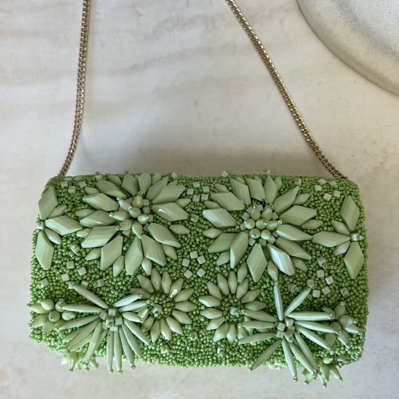 VIRAL Lime Green Flower Beaded Crossbody Clutch, Anthropologie Style, NWT - Picture 3 of 10